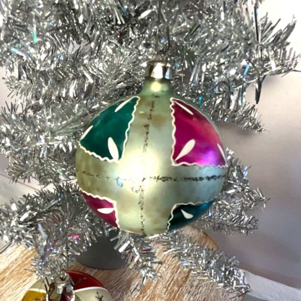 2 vintage Striped Christmas balls; made in Poland colorful stripes - Picture 7 of 8